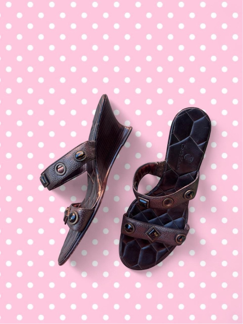 Cole Haan Metallic Brown Slide Sandals with Decorative Studs